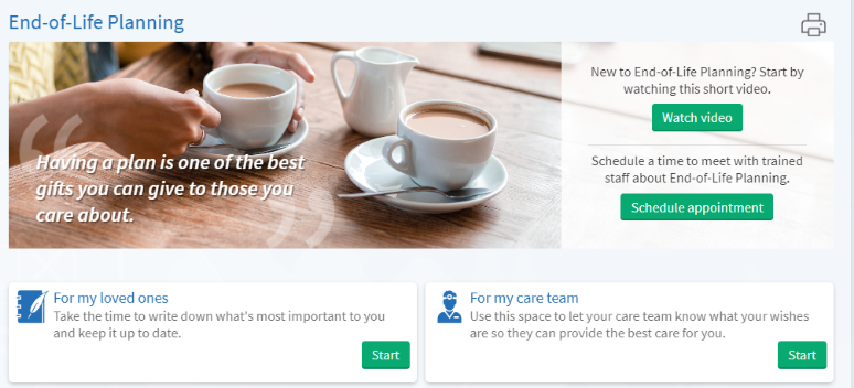 MyChart End-of-Life Planning page