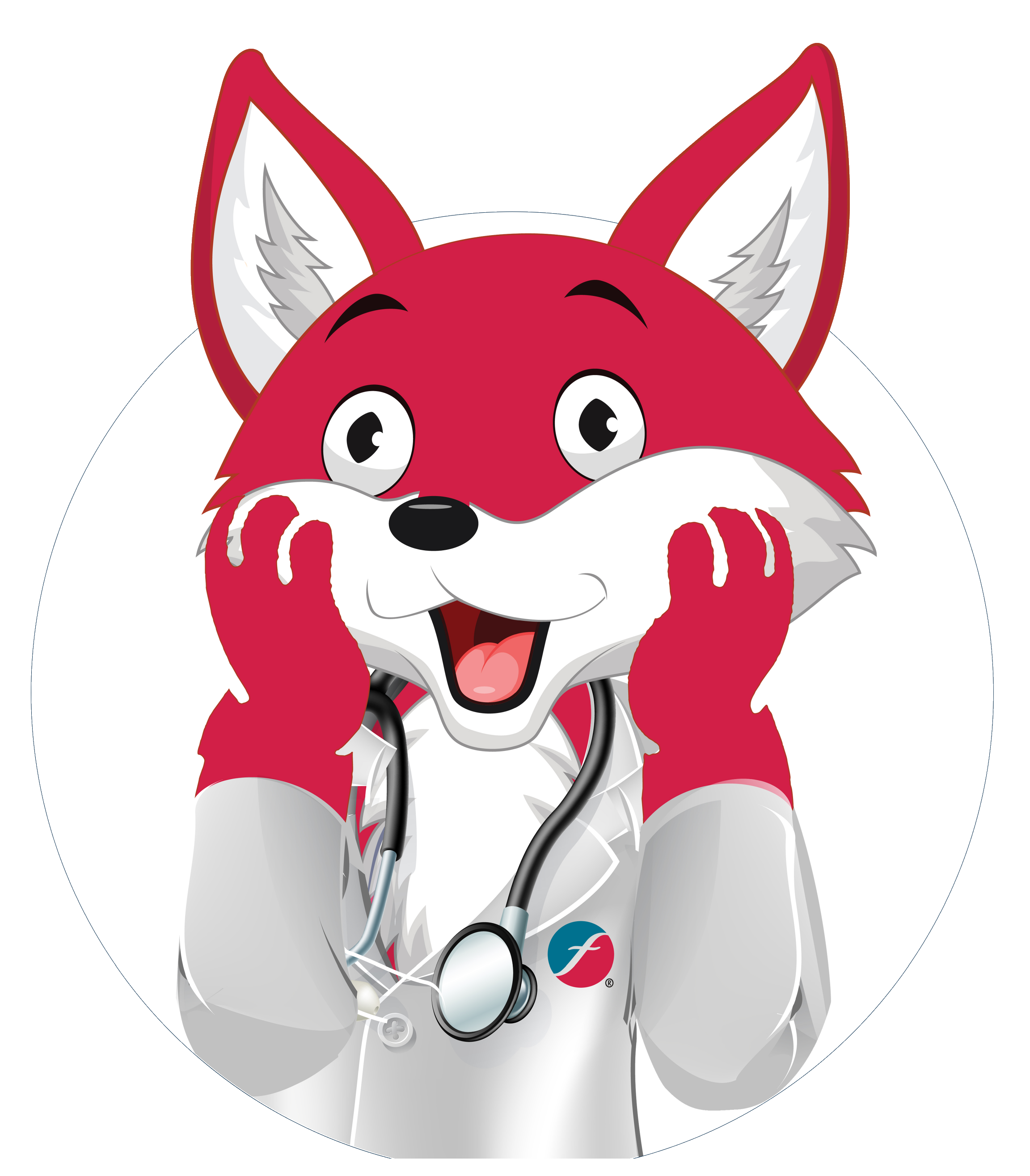 Freddy Fox, surprised, in a white lab coat with stethoscope