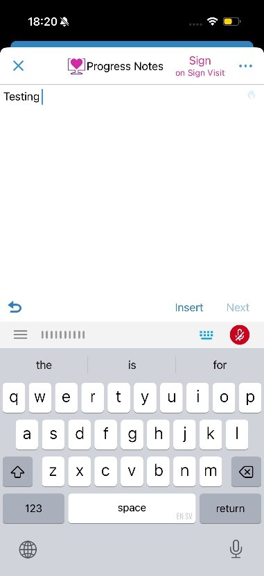 Progress note in Haiku with Sign on Sign Visit at the top right