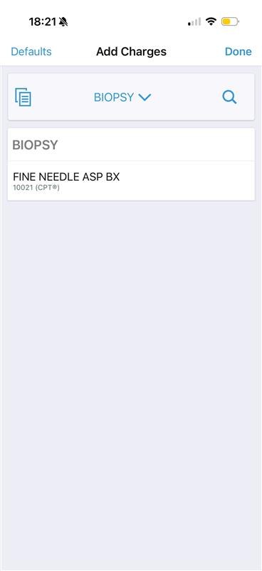 Add Charges in Haiku showing a charge list and a search icon