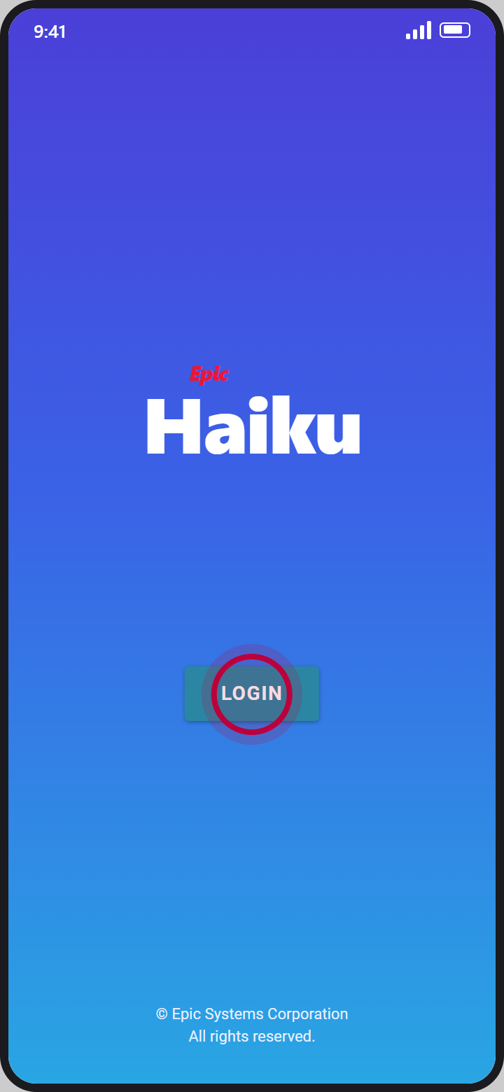 Haiku login screen with a red circle on the Login button