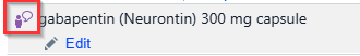 A medication in the refill encounter marked with the historical, patient-reported med icon, with Edit below it