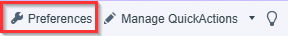 In Basket toolbar with the Preferences button outlined, beside Manage QuickActions